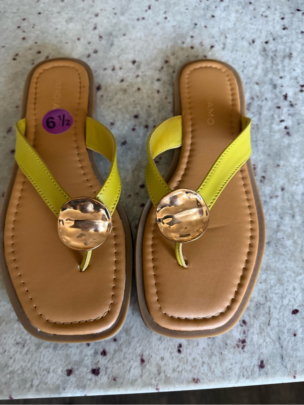 Women’s Lime Green Thong Sandals with Gold Disc Accent